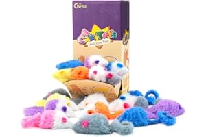 Chiwava 36PCS 1.8" Candy Color Furry Mice Cat Toy Rattle Mouse Kitten Interactive Toy Assorted Color