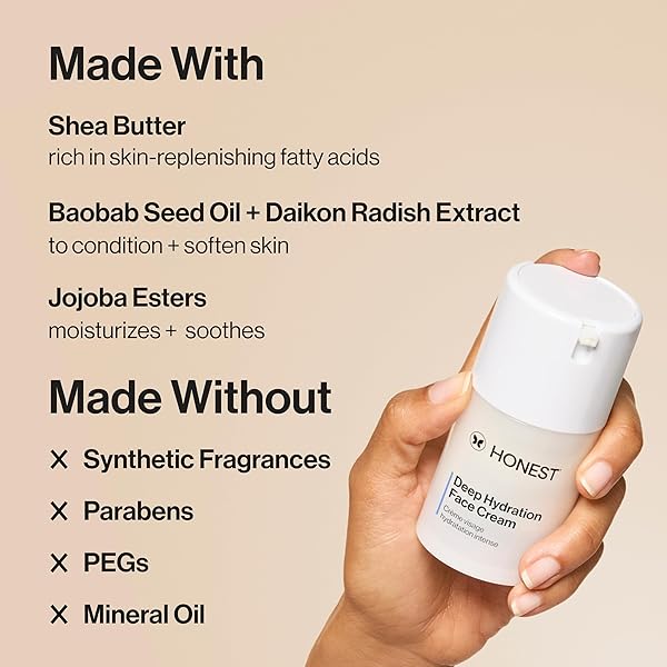 HONEST BEAUTY DEEP HYDRATION FACE CREAM FOR ALL SKIN TYPES | SUPPORTS NATURAL MOISTURE BARRIER | SHEA BUTTER + BAOBAB SEED OIL | EWG VERIFIED + CRUELTY FREE | 1.7 FL OZ