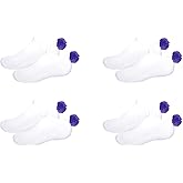 NEW! Pom Pom Socks Girls (4 Pair) Youth - Lowcut Ped Socks Pom-Pom Athletic Socks - Fits Kids Shoe Size: 9-3 (Purple 4 Pair)