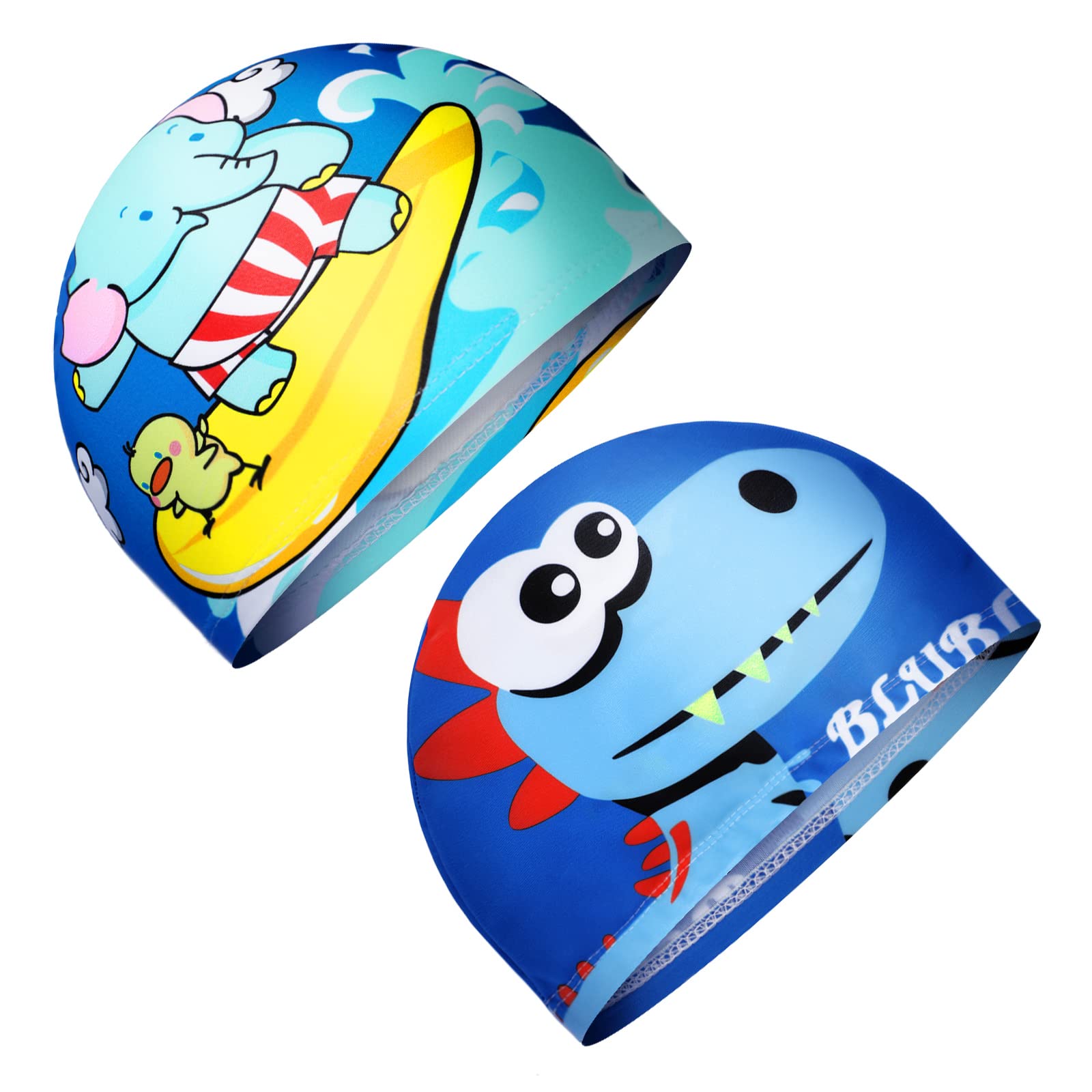 2 Pieces Kids Cute Swim Caps Cartoon Swimming Cap Elastic Polyester Swim Hat Waterproof Bathing Cap for Boys Girls Aged 1-8 Years (Fresh Style)