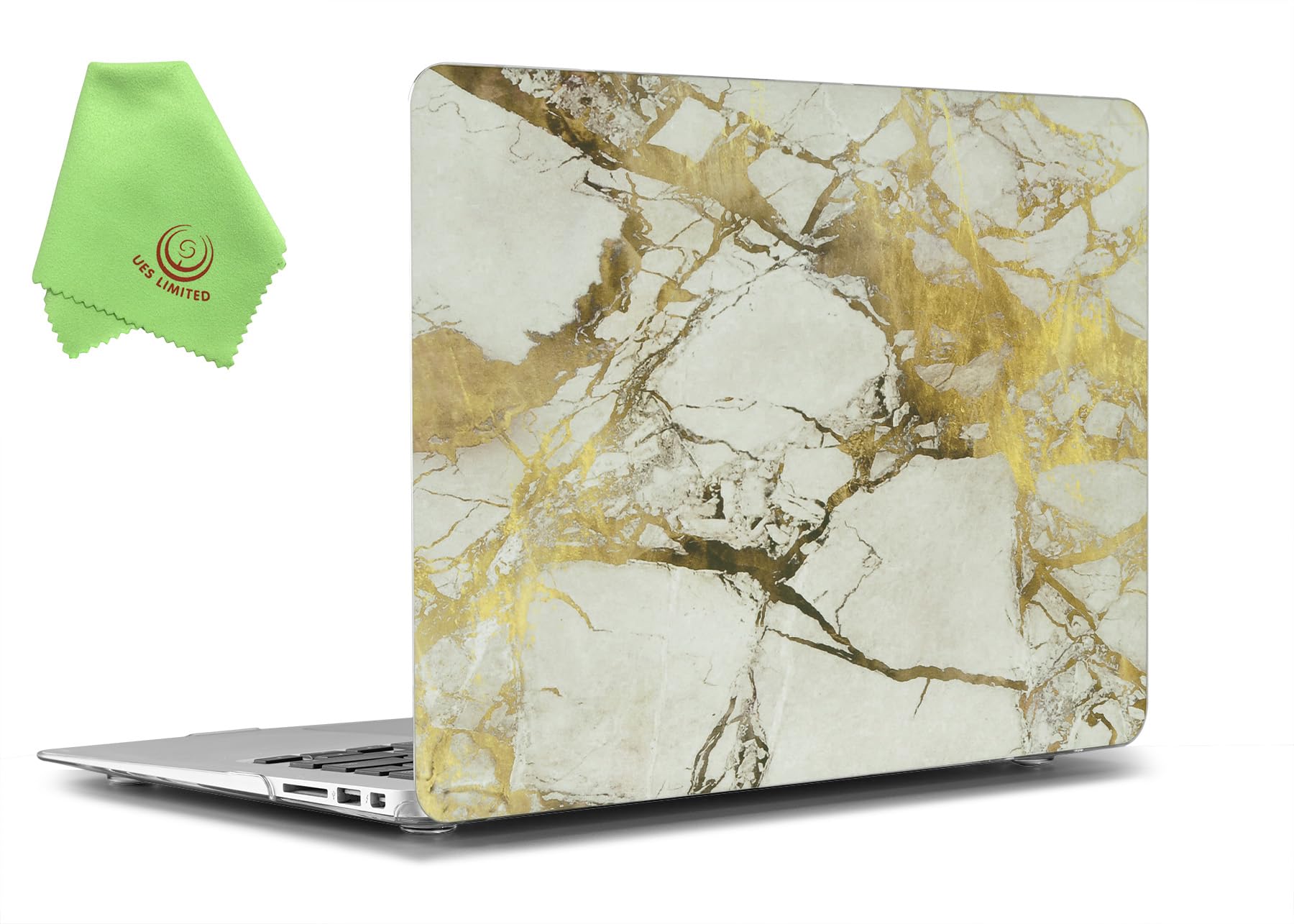 UESWILL Marble Pattern Smooth Touch Hard Shell Case Cover Compatible with 2010-2017 MacBook Air 13 inch (A1466/ A1369), (White/Gold)