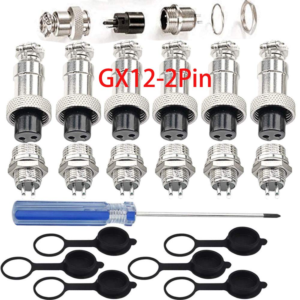 RUNCCI-YUN 18PCS Aviation Connector Plug, 12MM 2Pin Female & Male Metal Aviation Wire Connectors 5A + Rubber Protector Cap