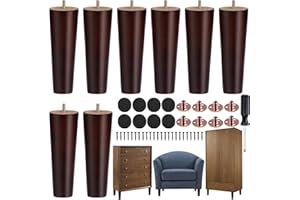 TURSTIN 8 Pieces Furniture Legs 8 Inches Round Solid Wood Furniture Feet with M8 T-Nuts Couch Legs Sofa Leg Replacement Leg for Armchair, Cabinet, Chair, Dresser or Home DIY Projects, Brown