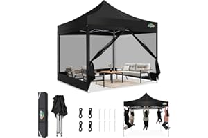 COBIZI Canopy Tent 10x10 Heavy Duty, Pop Up Gazebo with Netting Screened,Waterproof Ez up Canopy with Sidewalls, Outdoor Instant Screen House Tent for Camping,Backyard, Wedding, Birthday,Black