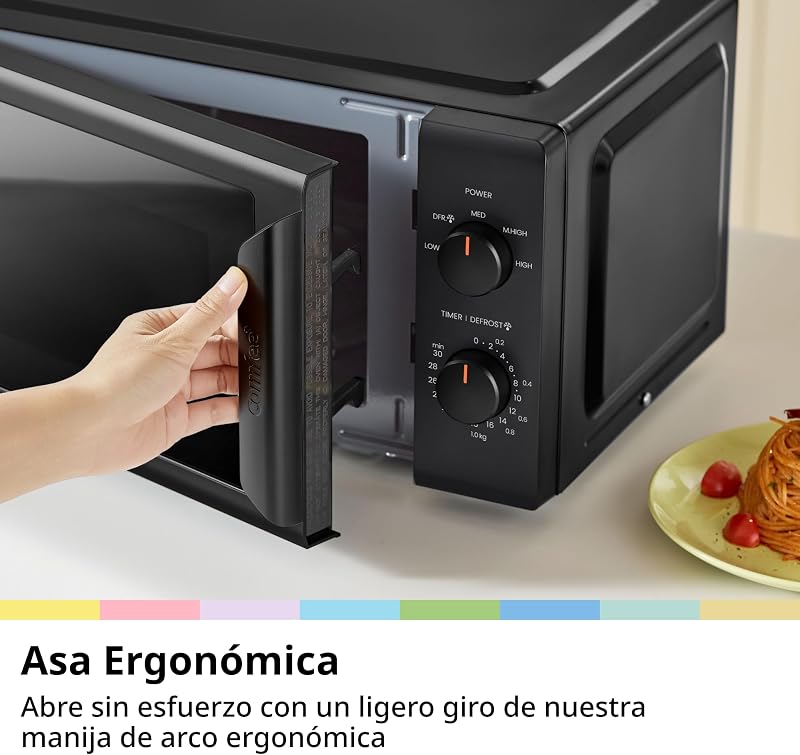 ' CMO-MP012ND(BK) Mini horno microondas de 20 L y 700 W, color negro, con ventana grande, diseño compacto, función de descongelación rápida, 5 niveles de potencia