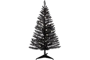 LEEHEEYEE 5ft Lighted Artificial Black Christmas Tree, Not Pre-lit Black Tinsel Pine Trees with Lights, Ideal for Ideal for Home, Office, and Xmas Party Décor - Includes Stand