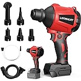 LIVOWALNY Cordless Air Pump Dust Blower Compatible with Milwaukee 18V Battery, Brushless Air Duster Compressed Air Mattress Pump w/ 3 Speeds & 7 Nozzles & 447 MPH/39 CFM for Workshop Cleaning