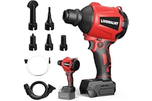 LIVOWALNY Cordless Air Pump Dust Blower Compatible with Milwaukee 18V Battery, Brushless Air Duster Compressed Air Mattress Pump w/ 3 Speeds & 7 Nozzles & 447 MPH/39 CFM for Workshop Cleaning