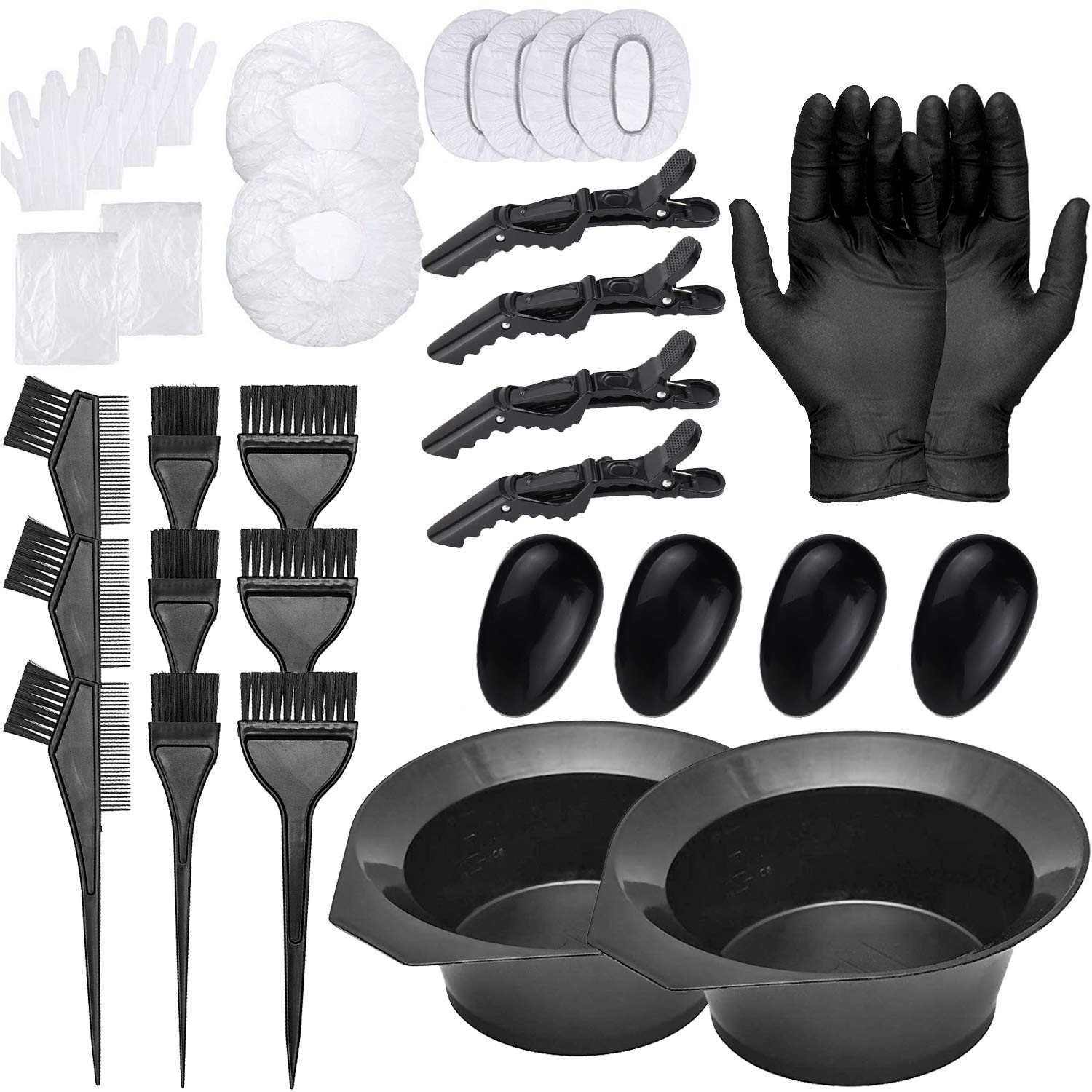 30 Pieces Hair Coloring Dyeing Kit with Hair Tinting Bowl, Dye Brush, Ear Cover, Cape, Gloves Hair Color Tools for Home Bleaching: Kitchen & Dining