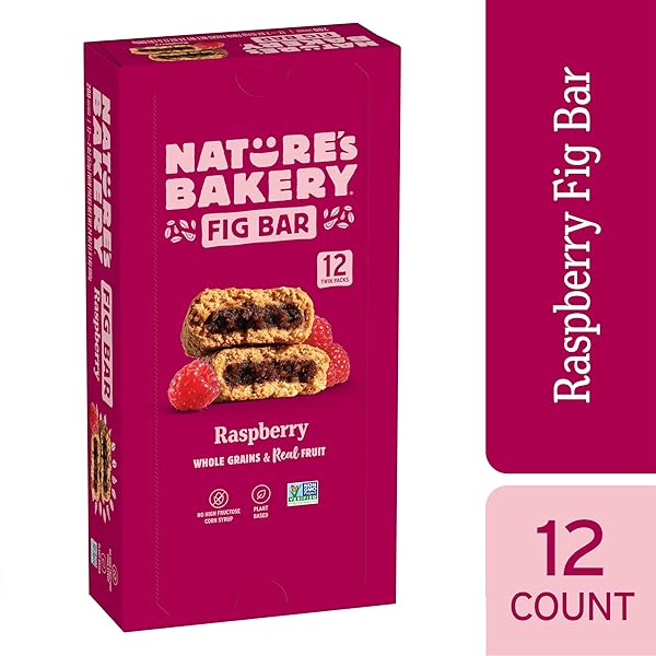 NATURE’S BAKERY WHOLE WHEAT FIG BARS, RASPBERRY, REAL FRUIT, VEGAN, NON-GMO, SNACK BAR, 1 BOX WITH 12 TWIN PACKS (12 TWIN PACKS)
