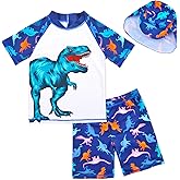 Boys Two Piece Rash Guard Swimsuits Kids Short Sleeve Swimwear Sets Bathing Suit with Sun Hat for 2-6 Years