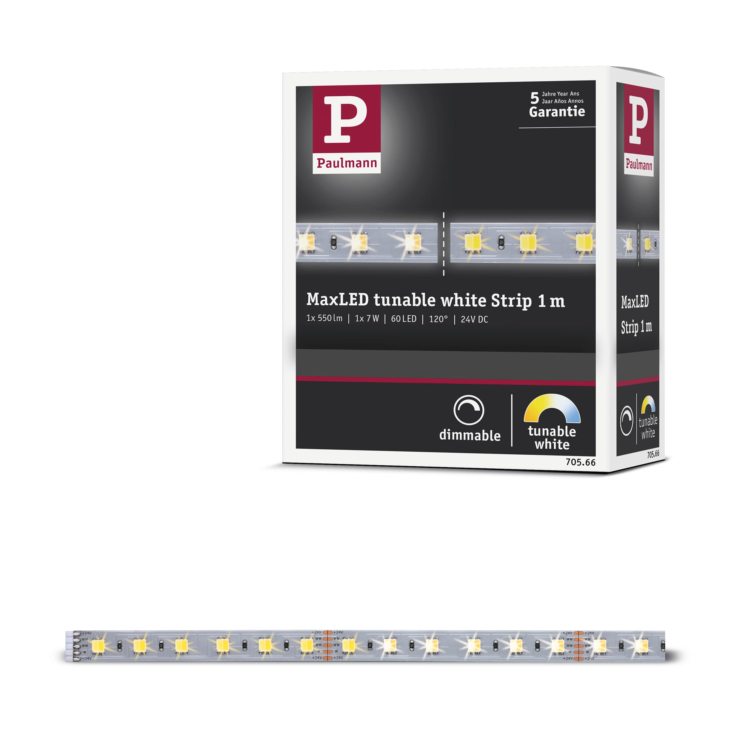 Paulmann 70566 SmartHome MaxLED LED Strip Tunable White Strip incl. 1x6.2-watt dimmable Lighting Strip Silver Light Strip Plastic LED Strip 3000 K