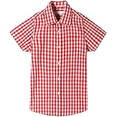 DILBYKE Boys' Dress Shirt Short Sleeve Plaid Button Down Poplin Cotton Shirts