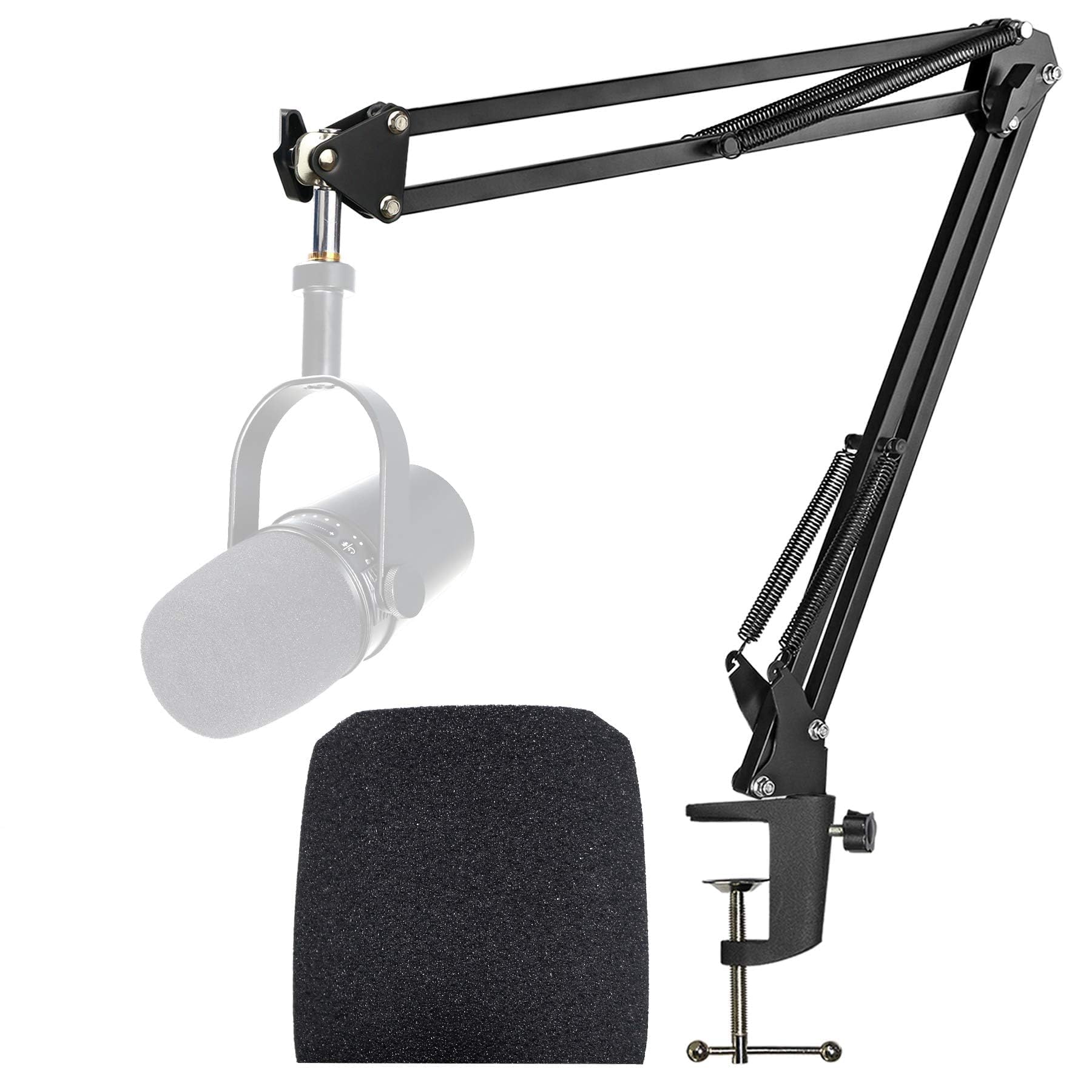 YOUSHARES Mic Stand with Pop Filter - Mic Boom Arm with Mic Cover Foam Compatible with MV7 Microphone