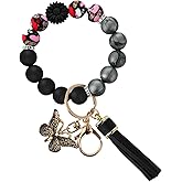 FBOUPYU Cute Silicone Beaded Keychain,Key Chain Holder for Car Keys Women Girl,Daisy Silicone Key Wristlet Resin Butterfly