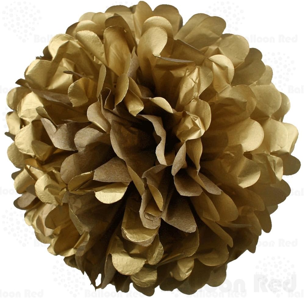 Balloon Red 18 Inch Tissue Paper Flower Pom Poms, Pack of 10, Gold
