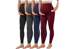 VALANDY Creamlush 4 Pack Maternity Leggings with Pockets Over The Belly-Buttery Soft Yoga Workout Pregnant Pants
