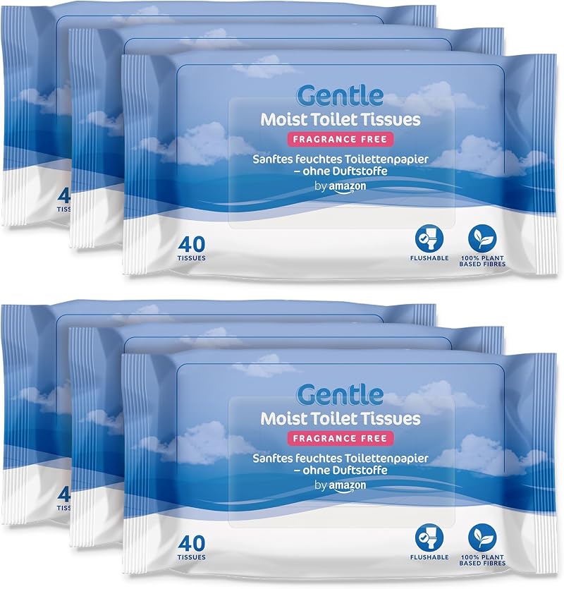 by Amazon Gentle Moist Toilet Tissues Unscented 240 Count 6 Packs