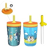 Zak Designs Bluey Kelso Tumbler Set, Leak-Proof Screw-On Lid with Straw, Bundle for Kids Includes Plastic and Stainless Steel Cups with Bonus Sipper, 3pc Set
