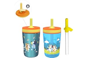 Zak Designs Bluey Kelso Tumbler Set, Leak-Proof Screw-On Lid with Straw, Bundle for Kids Includes Plastic and Stainless Steel Cups with Bonus Sipper, 3pc Set