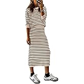 PRETTYGARDEN 2 Piece Skirts Sets for Women Fall Fashion 2026 Striped Sweater Dress Knit Lounge Travel Outfits Winter Clothing