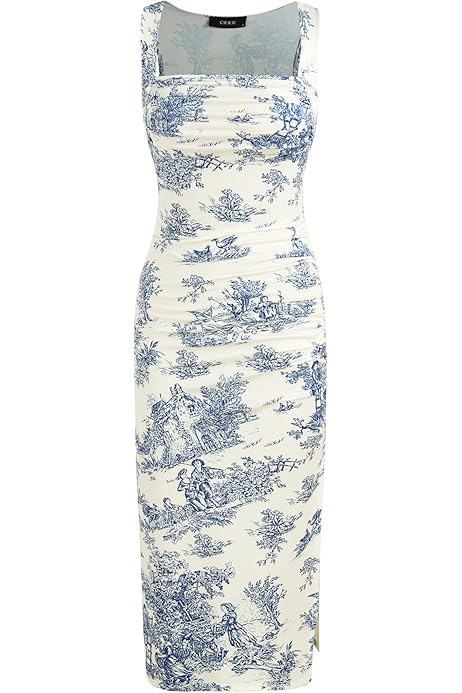 CIDER Women A-Line Mini Dresses Square Neck Ruched Floral Fit and  