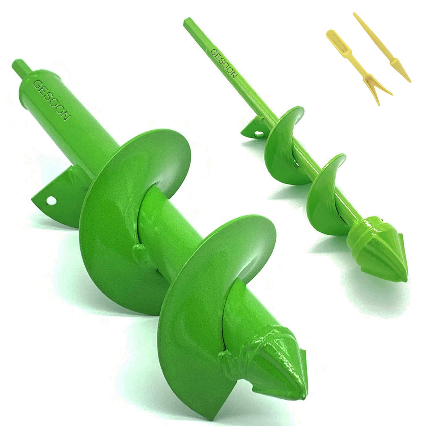 【Reinforced】Garden Auger Spiral Drill Bit for Planting, Fence Post Auger Post Hole Digger, Made of High-Strength Cast Steel, Used to Dirt/Hard Soil/Clay for 10mm Hex Driver Drill, 4x22cm & 8x30cm