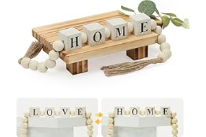 ANTIZZ 2 Packs Farmhouse Wooden Beads with Small Wooden Tray Home & Love Block Sign Home Decor Beads with Tassel Modern Wood Risers for Decor Wood Pedestal Stand for Bottles Candles Table Shelf Living Room