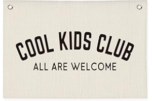 PLKMN Cool Kids Club Banner, Playroom Decor, All Are Welcome Linen Canvas Banner Wall Hanging Flag Decor for Nursery Toddler Room Boys Bedroom 20x30 Inch