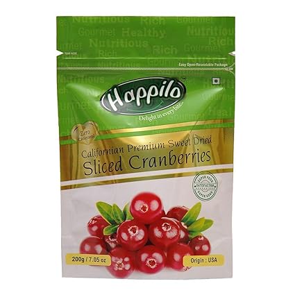 HappiloPremium Californian Sliced Dried and Sweet Cranberries, 200g (Pack of 5)