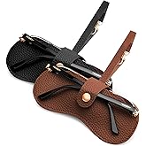 FEISEDY 2Pack Soft Leather Sunglass Case-Slim Portable Glasses Holder with Button-Closure Wrist Strap for Travel & Outdoor B0308