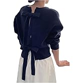 SweatyRocks Women's Tie Back Long Sleeve Sweater Casual Crew Neck Ribbed Knit Pullover Tops