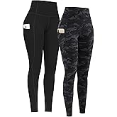 PHISOCKAT 2 Pack High Waist Yoga Pants with Pockets, Tummy Control Leggings, Workout 4 Way Stretch Yoga Leggings