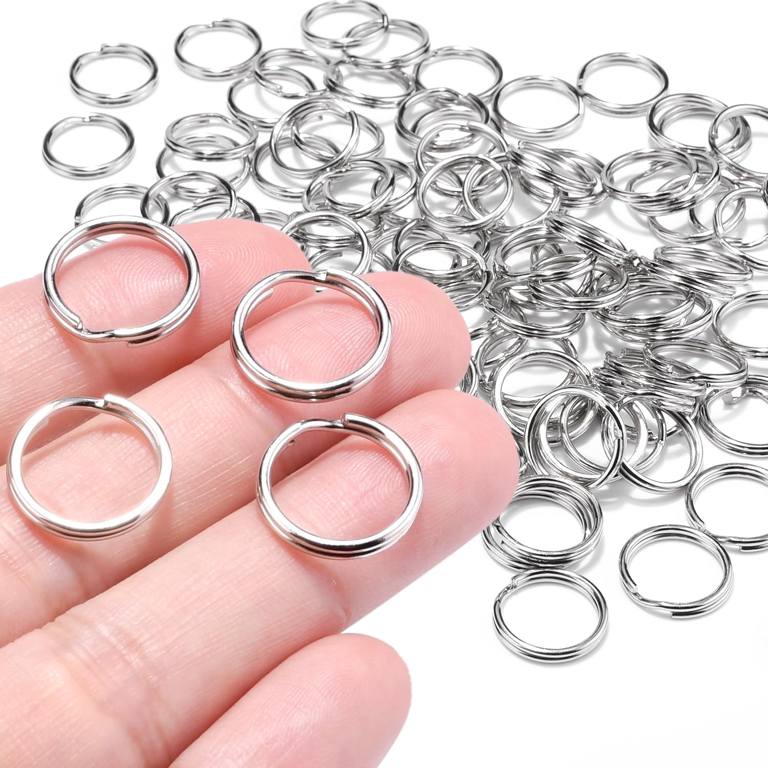 Photo 1 of 100 PCS 5/8" Small Split Ring for Keychains, Double Loops Round Split Jump Rings Jewelry Making Metal Small Key Rings for Pet Collar Tag Luggage Tags DIY Craft Accessories