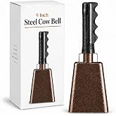 9 Inch Steel Cow Bell with Handle Loud Cheering Noise Maker for Football | Copper Metal Cowbell for Sporting Events, School Spirit, Pep Rallies, Celebrations &amp; Percussion Music Instrument