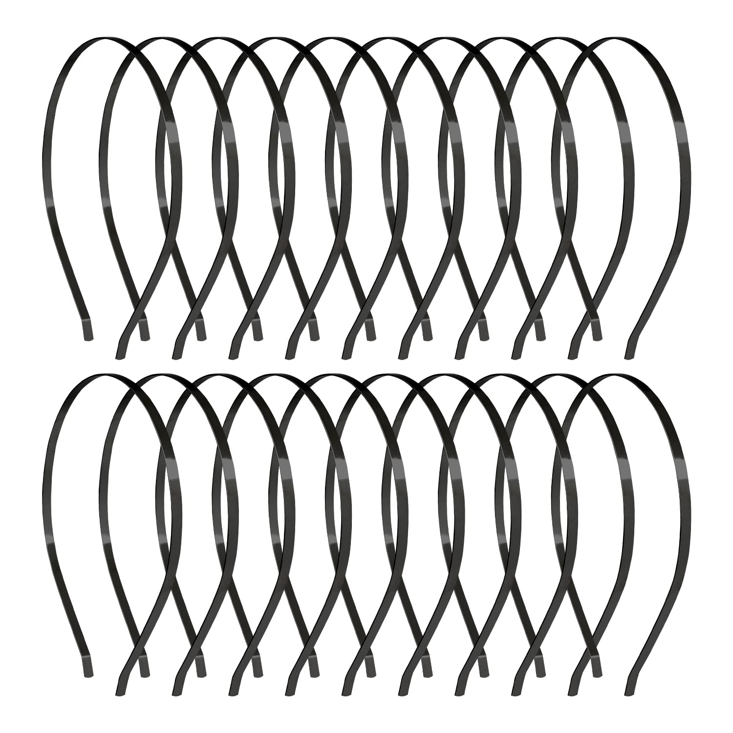 20 Pack Bulk 5 MM Thin Black Plain Blank Hard Wire Metal Headbands Base Hair Bands Clasps Tiara DIY Crafting Accessories for Women