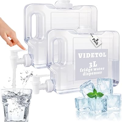 VIDETOL 3L Fridge Water Dispenser Tap 2 Pack PETG Clear Office Home Beach