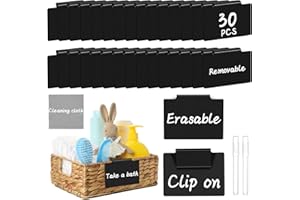 DANRONG 33PCS Basket Labels Clip On, 30 Labels for Storage Bins Removable with 2 Chalk Markers & 1 Wipe, Kitchen Pantry Labels, Plastic Storage Bin Label, Label Holder, Basket Tags, Bin Clips (Black)