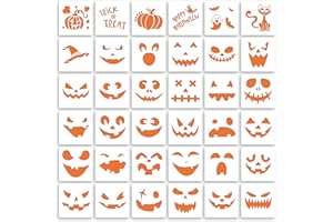 SAKOLLA 36 Pieces Halloween Drawing Stencils, 6 Inch Plastic Reusable Pumpkin Faces Painting Stencil for DIY Pumpkin Carving, Wood, Walls Art and Halloween Decoration