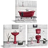HOMEOART Bathroom Wall Art Bath Tub Painting Picture Bathroom Wall Decor Framed Ready to Hang 12x12inchx3 (Red)