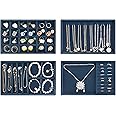 ProCase Stackable Jewelry Organizer Trays for Drawers, Jewelry Drawer Inserts Container Display Case Storage for Earring Necklace Rings Bracelet with Removable Dividers -Darkblue, 4 Layers