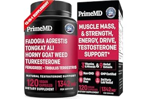 PrimeMD 12-in-1 Fadogia Agrestis and Tongkat Ali for Men - Testosterone Supplement for Men with Horny Goat Weed - Men's Health Supplement for Overall Well-Being with 1342mg Per Serving (120 Capsules)