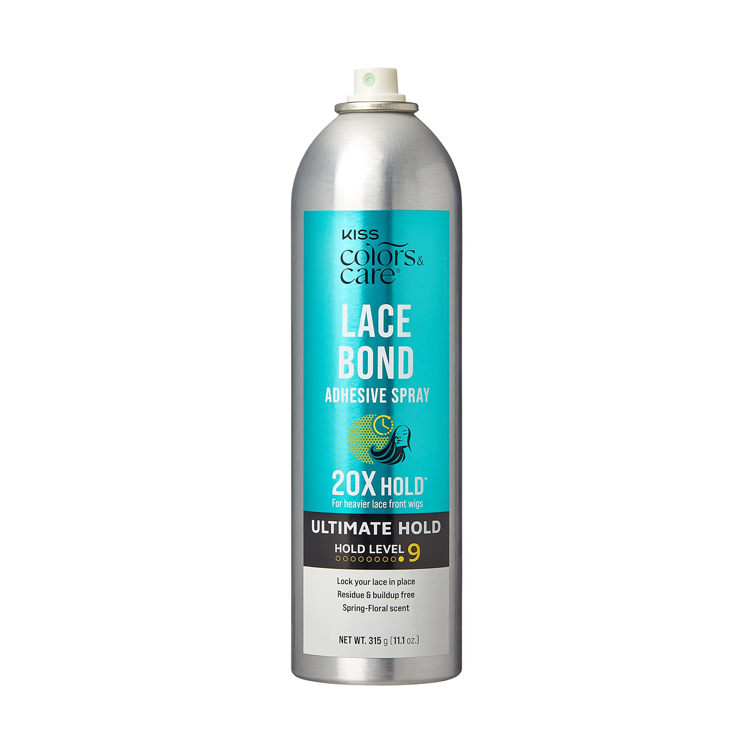 KISS Colors & Care Lace Bond Adhesive Spray Ultimate Hold 11.1 oz. - Adhesive for Lace Frontals, Sweat Proof, Water-Resistant, Fast Drying, Efficient Nozzle, Convenient, Super Secure for All Day