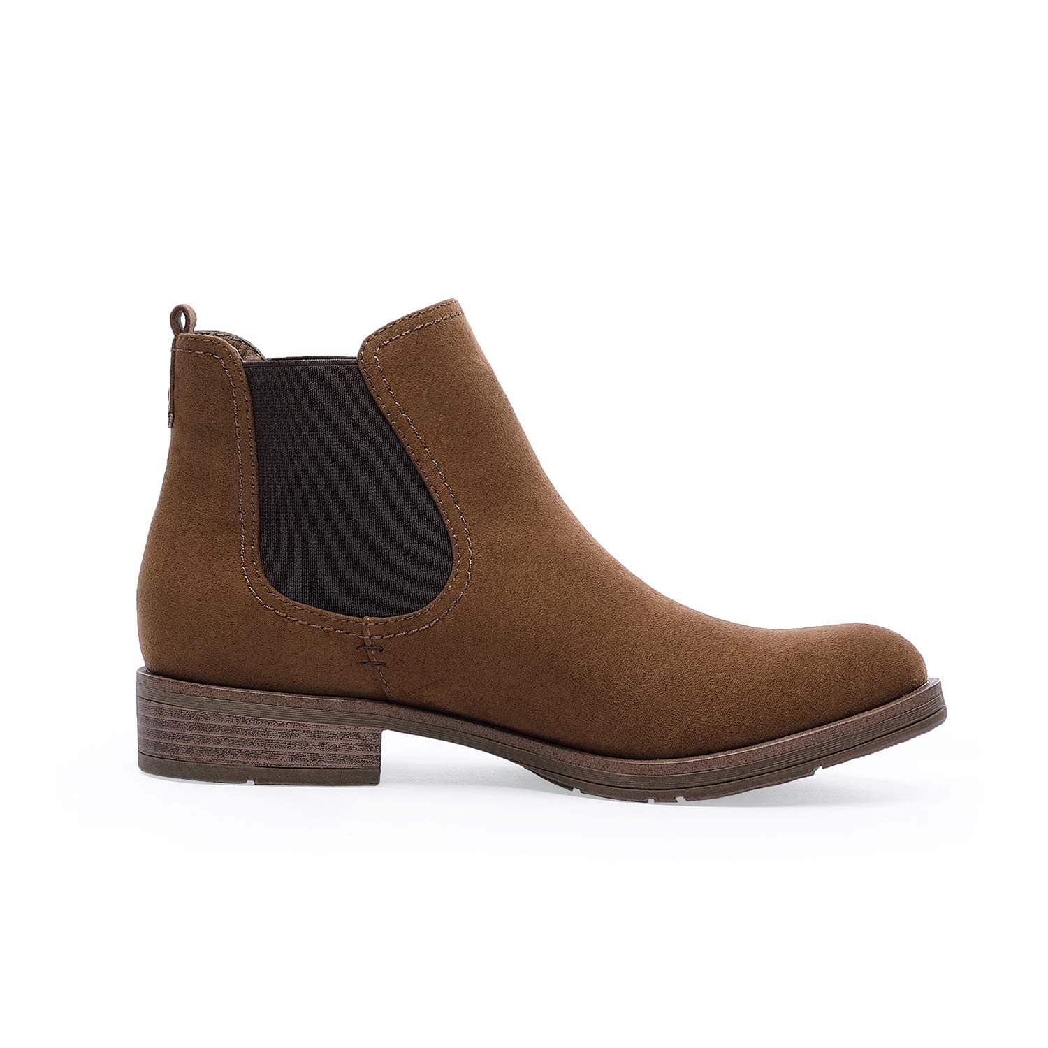 TIHOO Women\'s Low Heel Elastic Side Panel Round Toe Ankle Booties (10 M US, Brown)