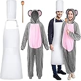 Hillban 4 Pcs Couple Mouse Chef Costume Accessories Chef Hat Apron Spoon Rat Jumpsuits for Halloween Cosplay Party