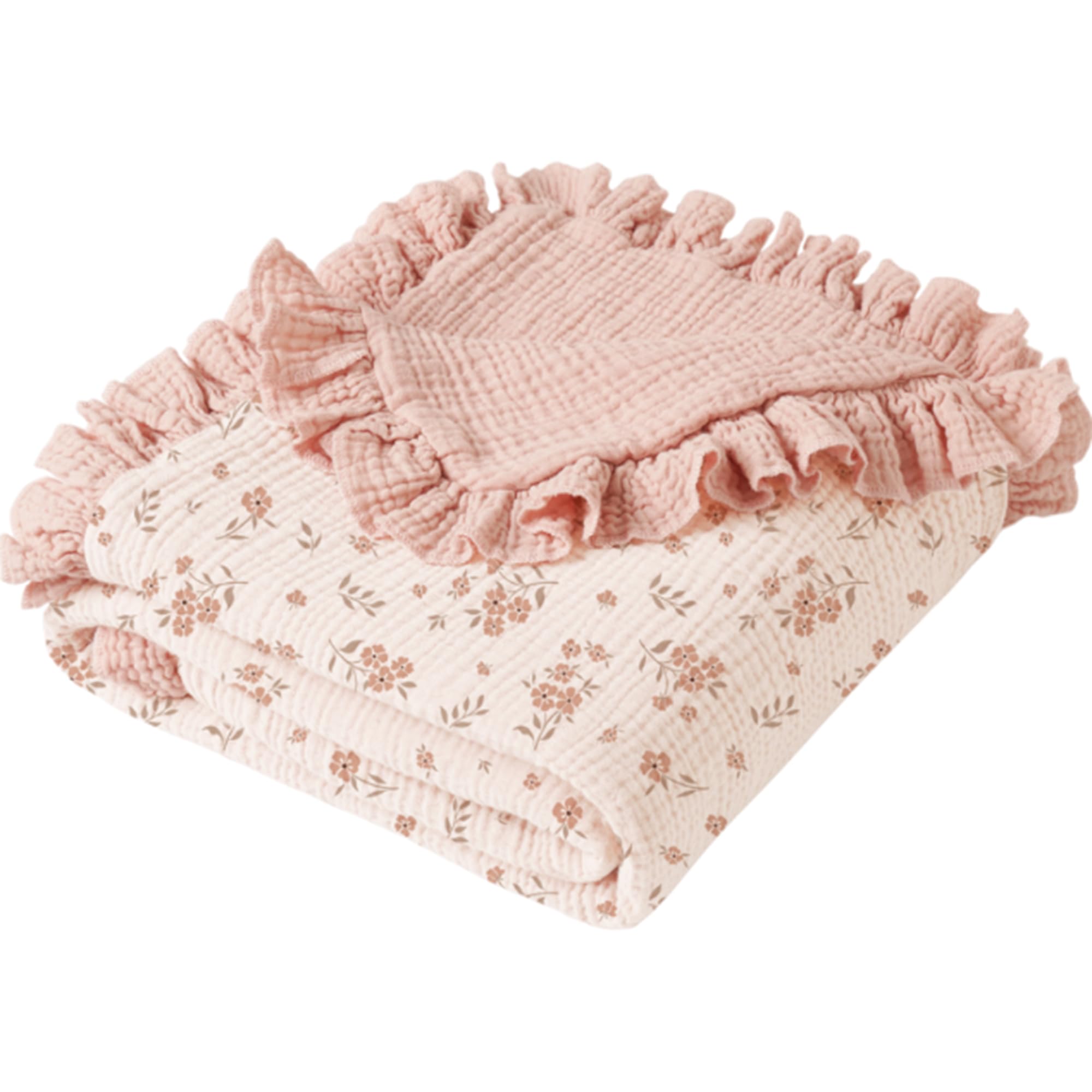 Photo 1 of Konssy Flounce Muslin Baby Blankets, Cotton Crib Blanket for Baby Infant Toddler, Super Soft and Lightweight Nursery Blankets 40"x36" (Blossom)