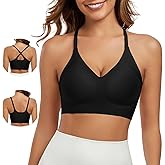 LEYSHE Comfortable Seamless Wireless Racerback Cross Back Pull on Bra V Neck Cami Bralette with Support Sport Everyday Bra