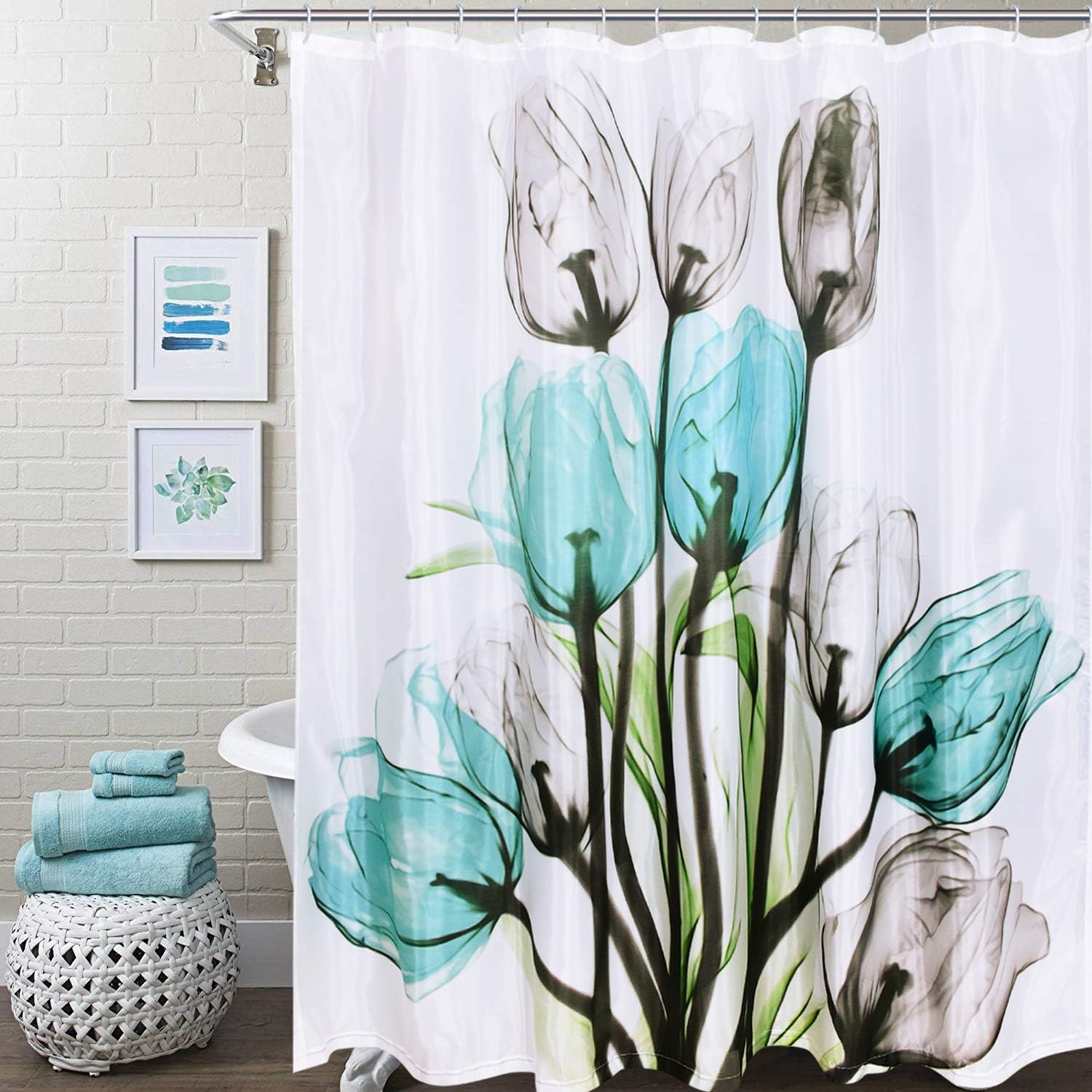 Smurfs Yingda Tulip Flowers Shower Curtains 12 Hooks Included, Floral Bathroom Shower Curtain Durable Waterproof Fabric Bath Curtain