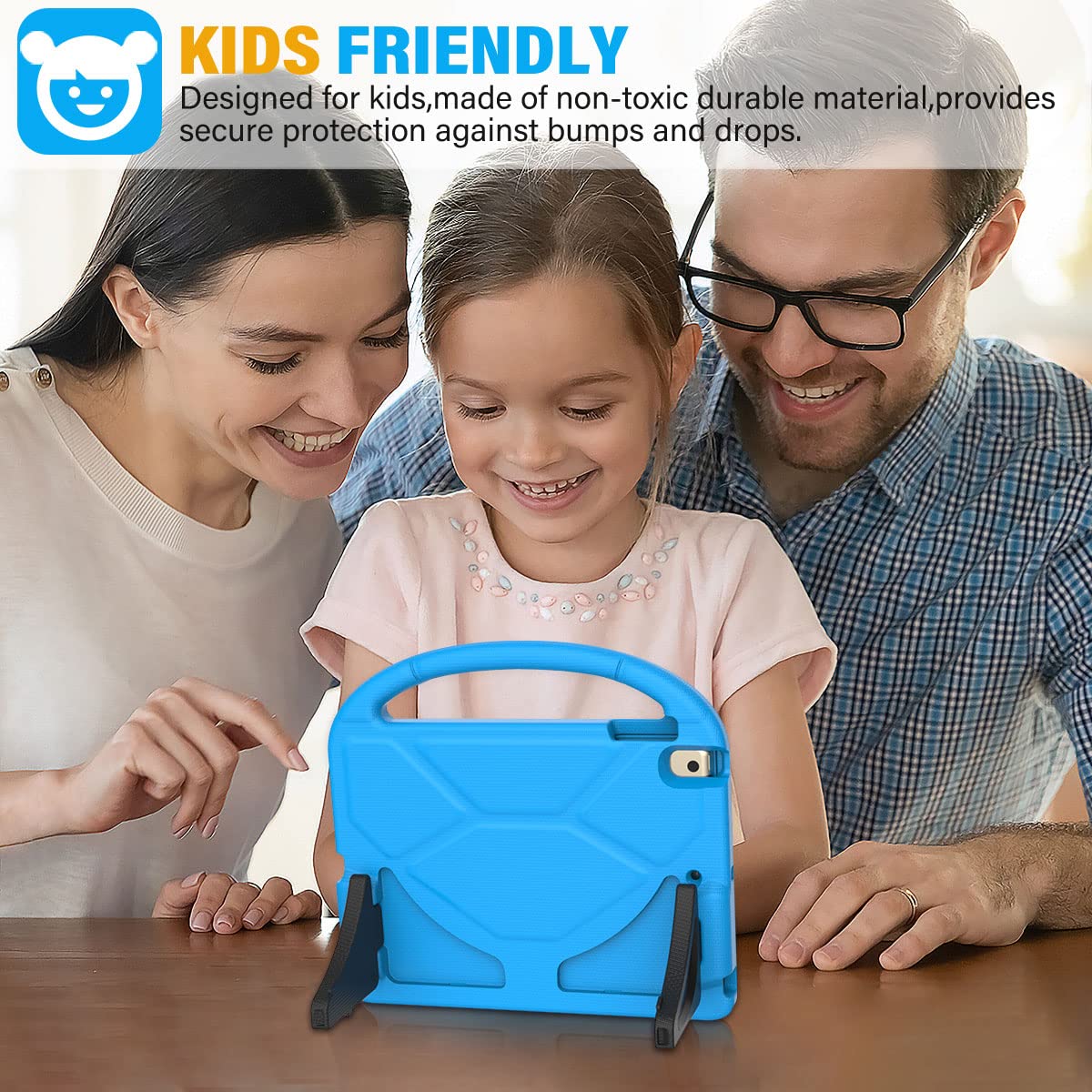 Suplik Kids Case for iPad 5th/6th Generation(9.7 inch, 2017/2018), iPad Air 2/1 & Pro 9.7 Case with Screen Protector, Durable Protective Cover with Handle Stand for Apple iPad 5/6 Gen, Blue