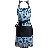 Alex Virtue Lovely Flower Pattern Retro Aprons With Large Pockets for Women Girls Cooking Kitchen Bakery Mother's Gift